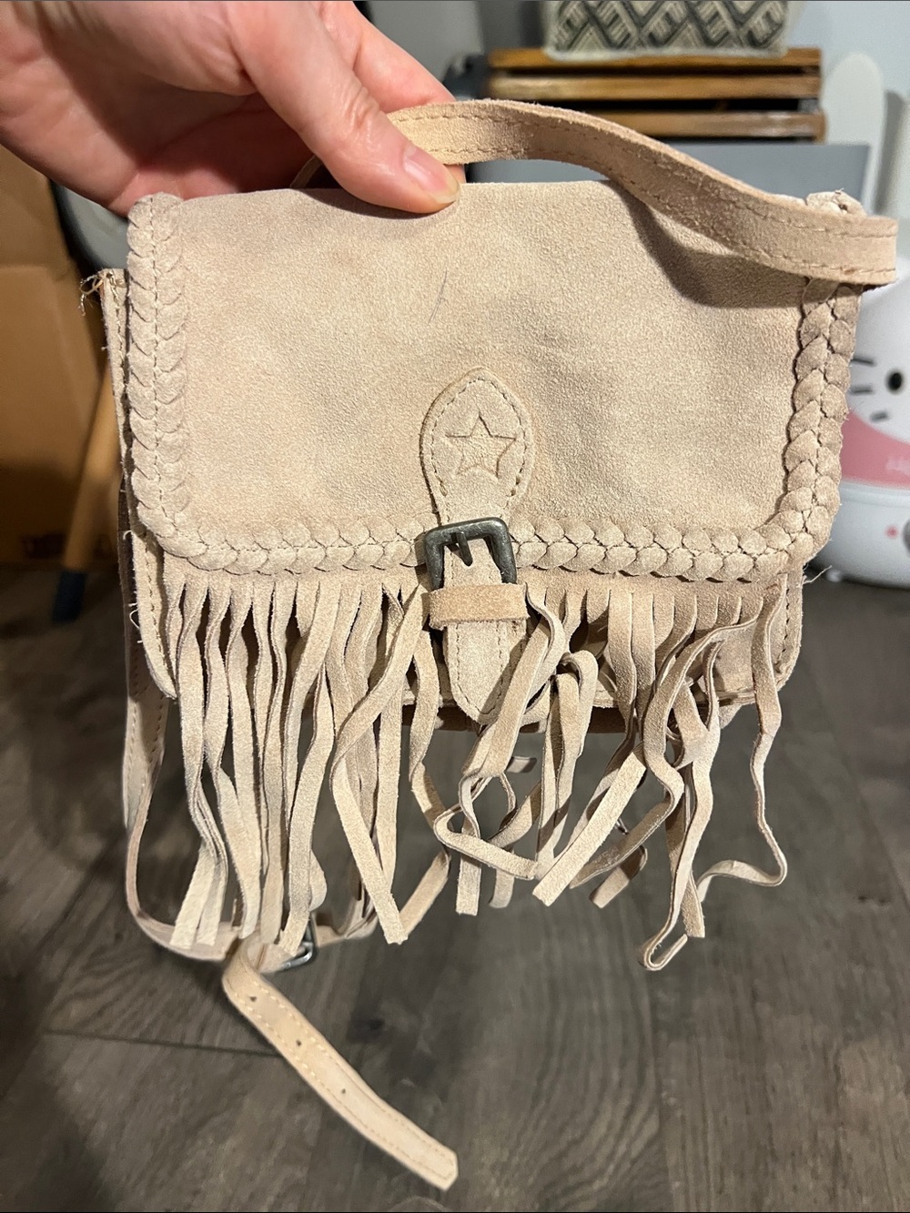 Nwt Zara girls leather Fringed Suede Crossbody Bag in tan